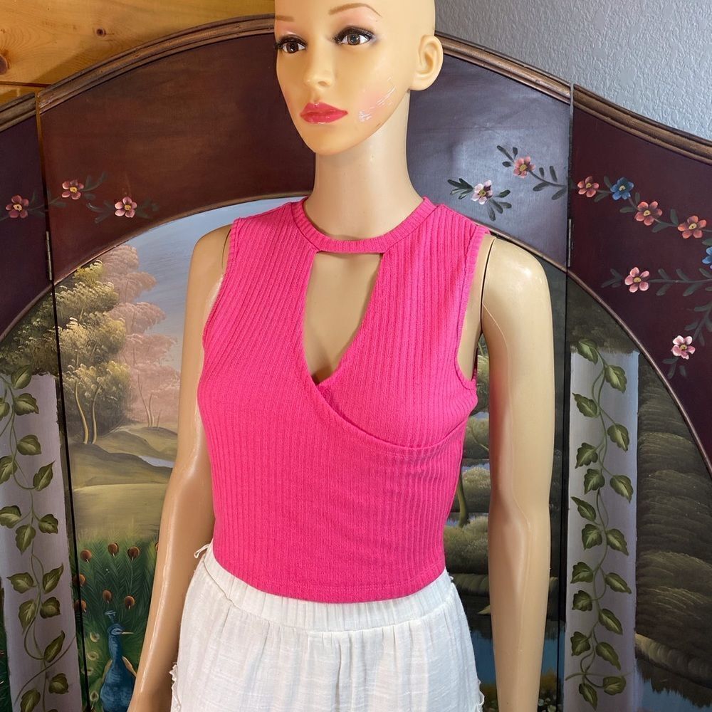Hot Pink Faux Wrap Crop Top Small NWOT